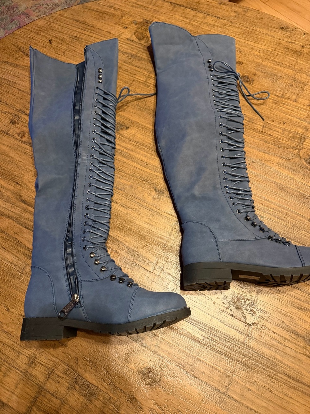Mark & Maddux Navy Blue Lace-Up Over-the-Knee Women's Boots 6.5